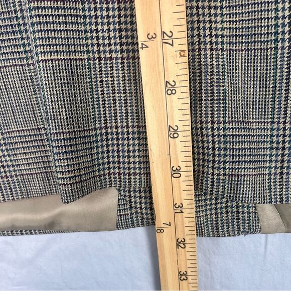 Vintage Burberry Silk Blazer Sport Coat Mens 44 Houndstooth Windowpane Tan - Picture 10 of 13
